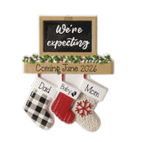 We're Expecting Couple's Personalized Christmas Ornament ~ 3 Hanging Stockings on a Mantle ~ Pregnancy Announcement~ Expecting Parents