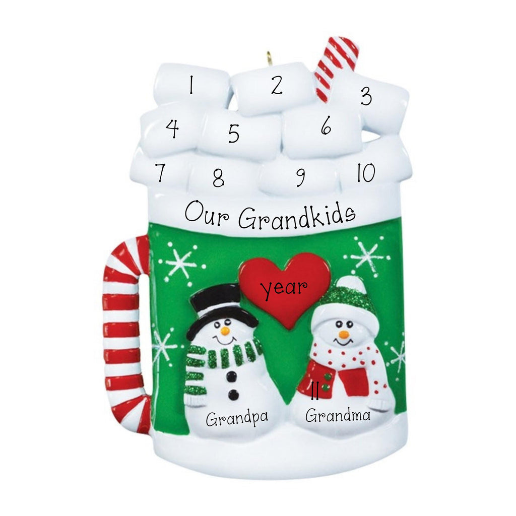 Hot Chocolate Family of 12 Personalized Christmas Ornament ~ 12 Grandchildren