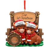 Cute Personalized Western Highland Cow Couple's Christmas Ornament, Family of 2 Keepsake