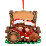 Cute Personalized Western Highland Cow Couple's Christmas Ornament, Family of 2 Keepsake