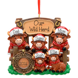 Personalized Western Highland Cow Family of 5 Christmas Ornament , Christmas Ornament for 5