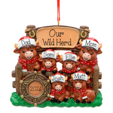 Family of 6 Western Highland Cow Personalized Christmas Ornament, Family of 6 Keepsake