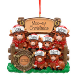 Family of 6 Western Highland Cow Personalized Christmas Ornament, Family of 6 Keepsake