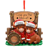 Cute Personalized Western Highland Cow Couple's Christmas Ornament, Family of 2 Keepsake