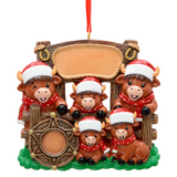 Personalized Western Highland Cow Family of 5 Christmas Ornament , Christmas Ornament for 5