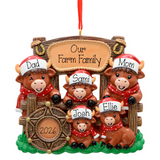 Personalized Western Highland Cow Family of 5 Christmas Ornament , Christmas Ornament for 5