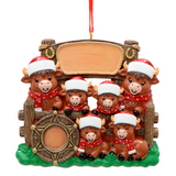 Family of 6 Western Highland Cow Personalized Christmas Ornament, Family of 6 Keepsake