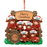 Family of 6 Western Highland Cow Personalized Christmas Ornament, Family of 6 Keepsake