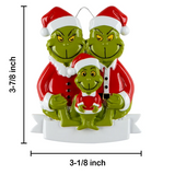 Personalized Family of 3 Green Furry Christmas Ornament