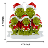 Personalized Family of 5 Green Furry Christmas Ornament