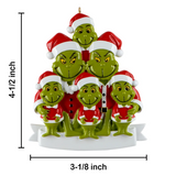Personalized Family of 6 Green Furry Monster Christmas Ornament