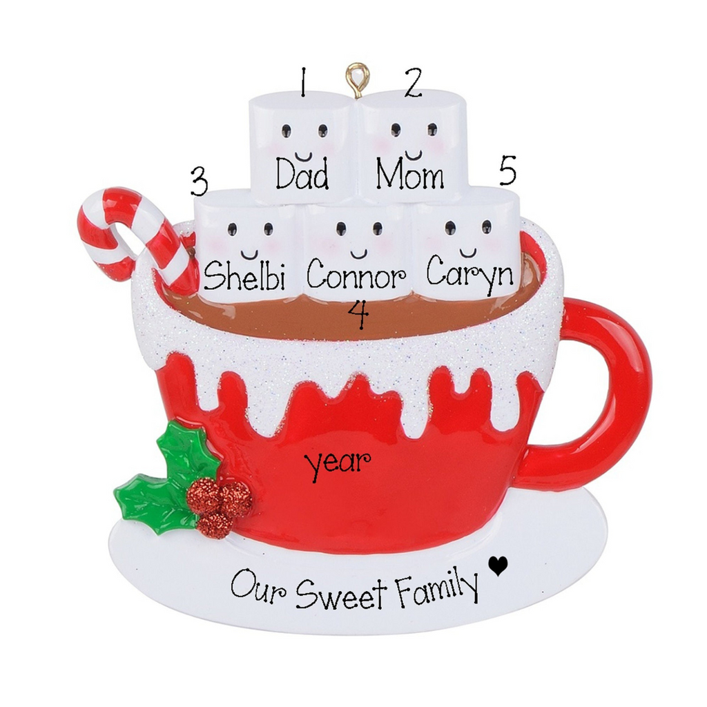 Personalized Family of 5 HOT CHOCOLATE Ornament~Family of 5 Marshmallow Ornament~Christmas Ornaments~Family Ornament~5 Grandkids