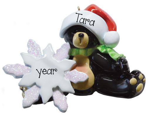 BLACK BEAR ORNAMENT WEARING a SANTA HAT