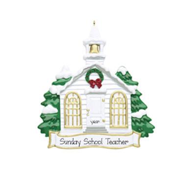 WHITE CHURCH WITH STEEPLE ORNAMENT/ SUNDAY SCHOOL TEACHER / MY PERSONALIZED ORNAMENTS