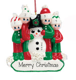 FAMILY OF 4 HUGGING SNOWMAN ORNAMENT, PERSONALIZED ORNAMENTS