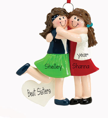 SISTERS Hugging~Personalized Christmas Ornament