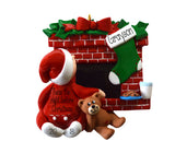 RED BRICK FIREPLACE WITH A CHILD WAITING ON SANTA ORNAMENT / MY PERSONALIZED ORNAMENTS