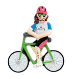 FEMALE ON GREEN BICYCLE, MY PERSONALIZED ORNAMENTS