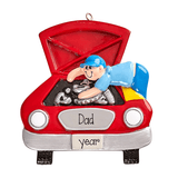 Dad the Mechanic working on a Red Car ~Personalized Christmas Ornament