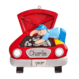 Mechanic working on a Red Car ~Personalized Christmas Ornament