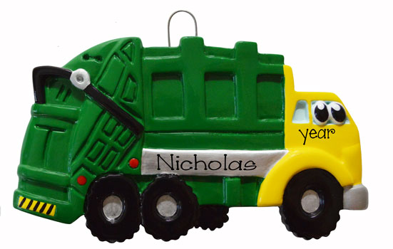 GREEN GARBAGE TRUCK w/ EYES Personalized Ornament