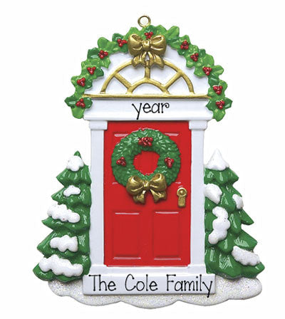 RED DOOR w/ WREATH - Personalized Ornament