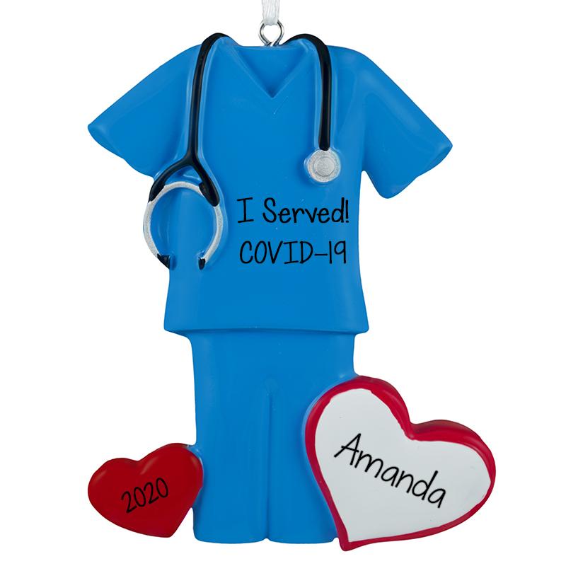 COVID-19 BLUE SCRUBS w/ STETHOSCOPE - Personalized Christmas Ornament