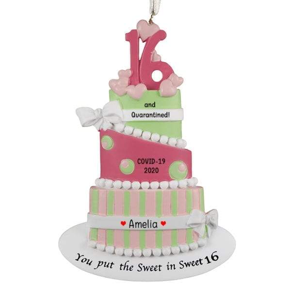 COVID-19 SWEET 16 PINK BIRTHDAY CAKE~Personalized Ornament