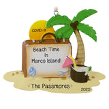 Beach Vacation-Suitcase with Palm Tree and Setting Sun- Personalized Ornament - My Personalized Ornaments