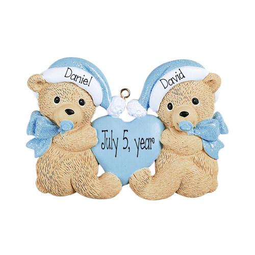 Baby Boy Twin Bears Personalized Ornament
