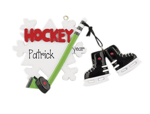 Hockey w/ Stick & Shoes - Personalized Ornament