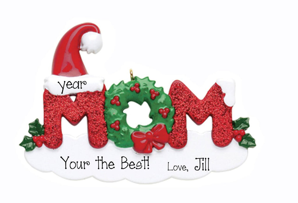 Mom Red Glitter~Personalized Christmas Ornament