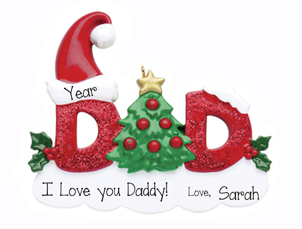 Dad Red Glitter~Personalize Christmas Ornament