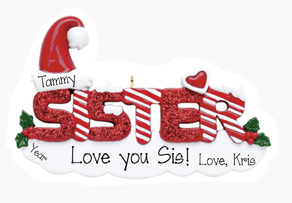 Red Glitter SISTER~Personalized Christmas Ornament