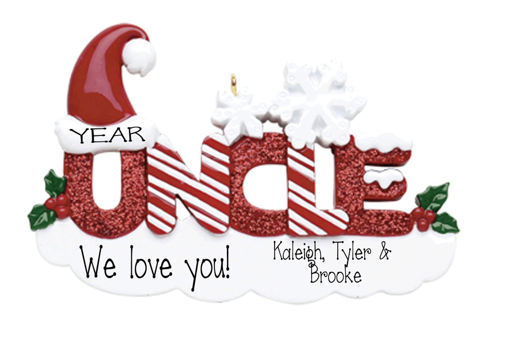 Red Glitter UNCLE~Personalized Christmas Ornament
