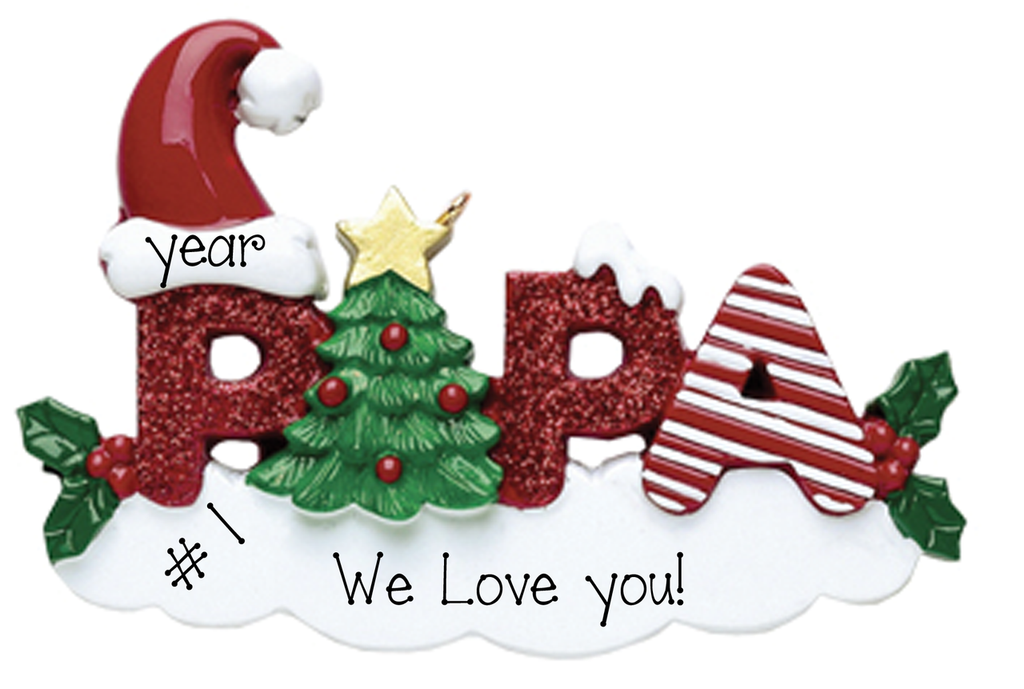 Red Glitter PAPA~Personalized Christmas Ornament