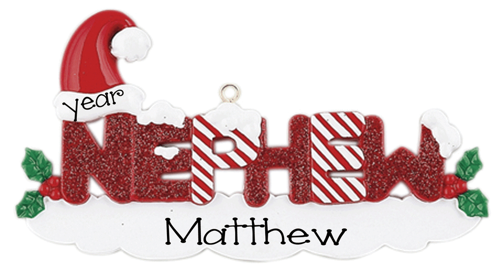 Red Glitter NEPHEW~Personalized Christmas Ornament
