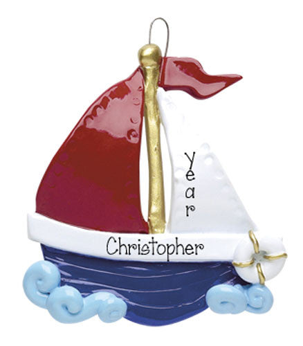 RED, WHITE AND BLUE SAILBOAT / MY PERSONALIZED ORNAMENTS