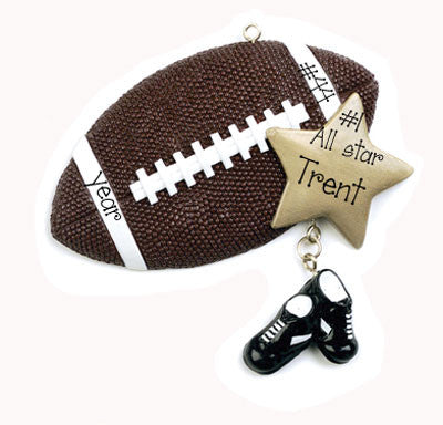 FOOTBALL w/ GOLD STAR - Personalized Ornament