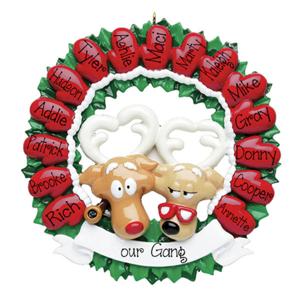 red mitten wreath for up to 15/personalized christmas ornament