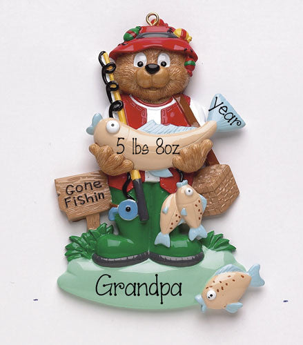 Grandpa Bear fishing - Personalized Ornament