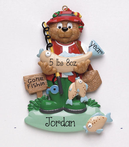 Gone Fishing Bear - Personalized Ornament