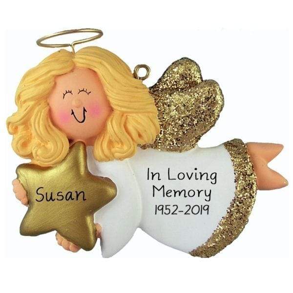 Blonde Angel with Gold Glitter wings~Personalized Ornament