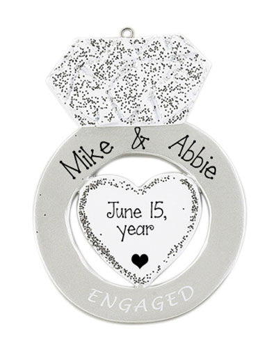 SILVER ENGAGEMENT RING ORNAMENT  / MY PERSONALIZED ORNAMENTS