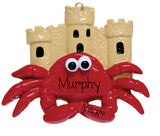 CRAB AND SAND CASTLE ORNAMENT, MY PERSONALIZED ORNAMENTS