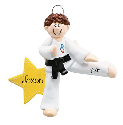 Male Karate~Personalized Christmas Ornament