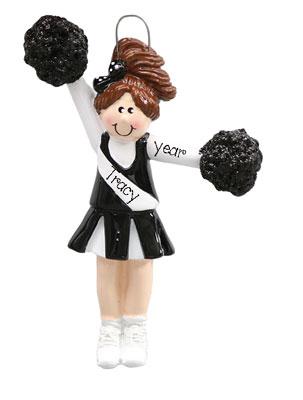 CHEERLEADER w/ BLACK POM POMS Ornament