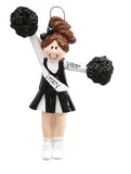 CHEERLEADER WITH BLACK POM POMS/PERSONALIZED CHRISTMAS ORNAMENT