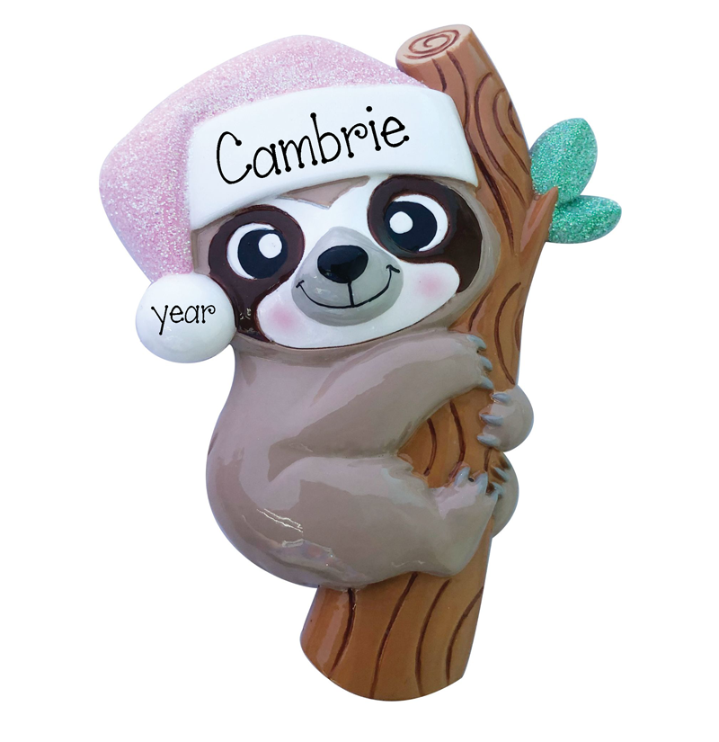 Baby Girl SLOTH Personalized Ornament
