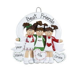 3 FRIENDS with HEARTS ORNAMENT, personalized christmas ornament